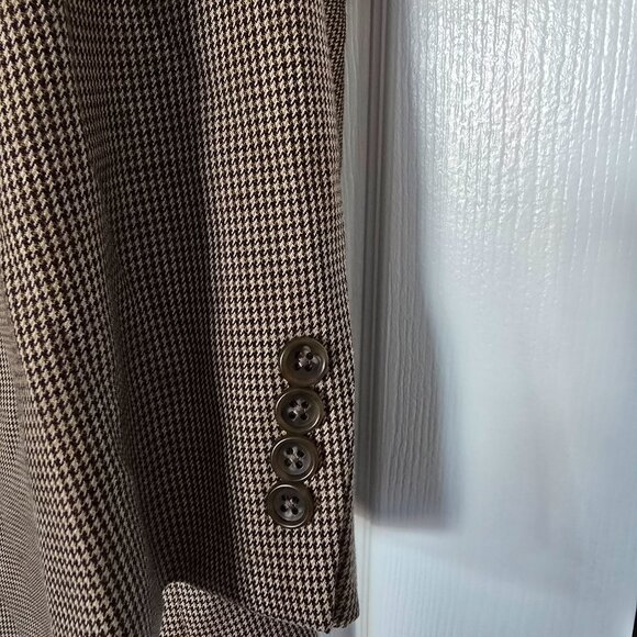 JoS A Bank Signature Pure Wool Houndstooth 2 Button Blazer Brown Tan Sz 48P S - Picture 5 of 13